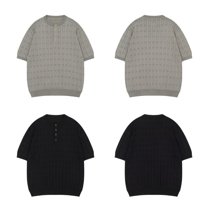Men t shirt american summer street trendy old money style retropure color design loose men's round neck knitting shirt short sleeve t-shirt