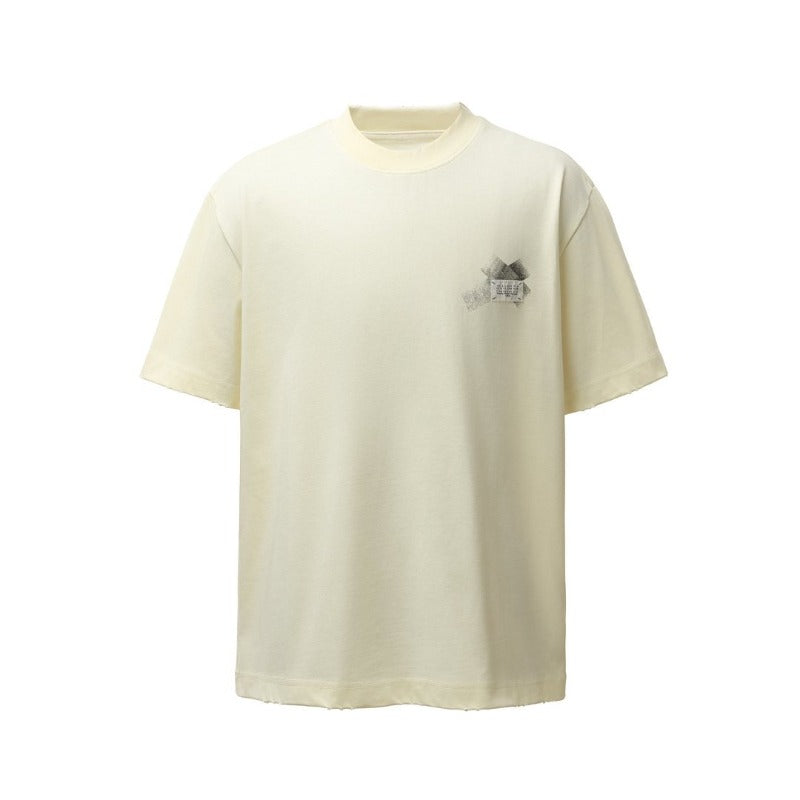Men's t-shirt: american retro heavyweight double yarn minimalist print design, crew neck, high street style, relaxed fit short sleeve tee