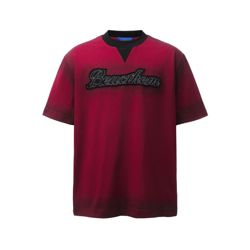 Men's t-shirt: american retro heavyweight double yarn, high-street quality, spray-painted appliqué embroidery design, men's relaxed fit short sleeve tee