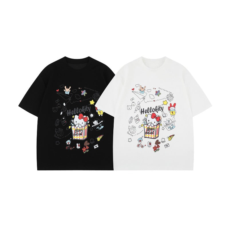 Men's t-shirt - american street style, summer unisex, premium feel, cartoon hello kitty design, men's loose fit short sleeve tee