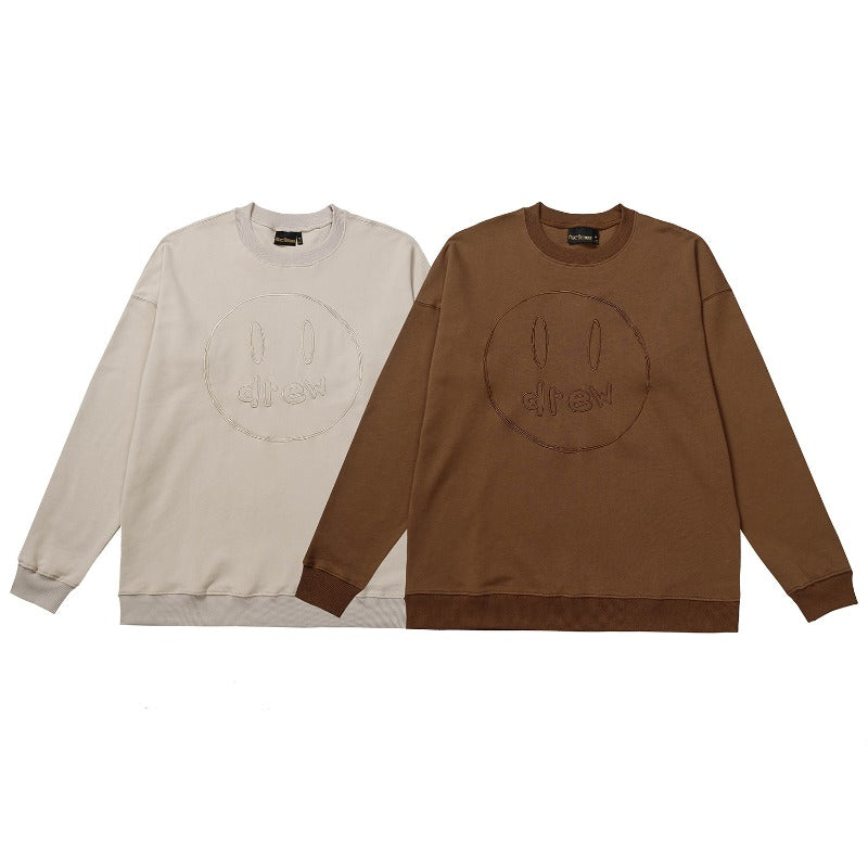 Drew house hoodie autumn winter d@ew sketch smiley face embroider round neck sweatshirt