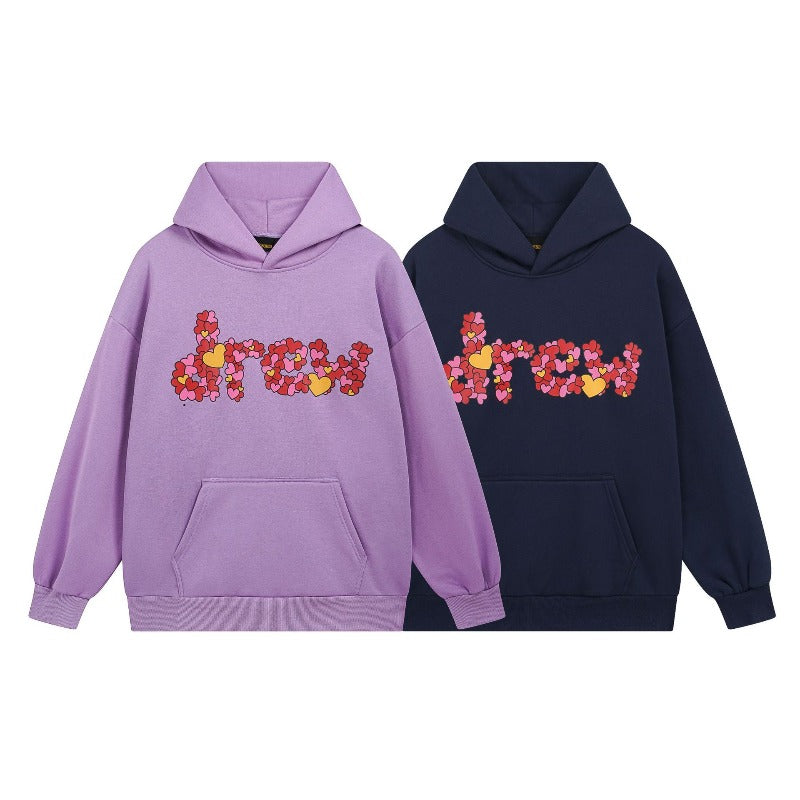Drew house hoodie fall and winter d@ew heartletter pattern fleece-lined hooded sweatshirt