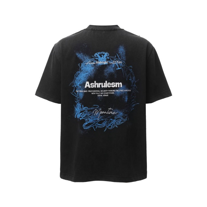 Men's t-shirt - american retro heavyweight double yarn distressed creative print design - men's high street loose fit short sleeve tee
