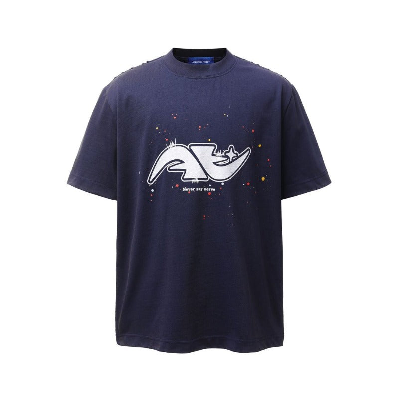 Men's t-shirt - american retro heavyweight double yarn creative graphic print design - men's high street loose fit short sleeve tee