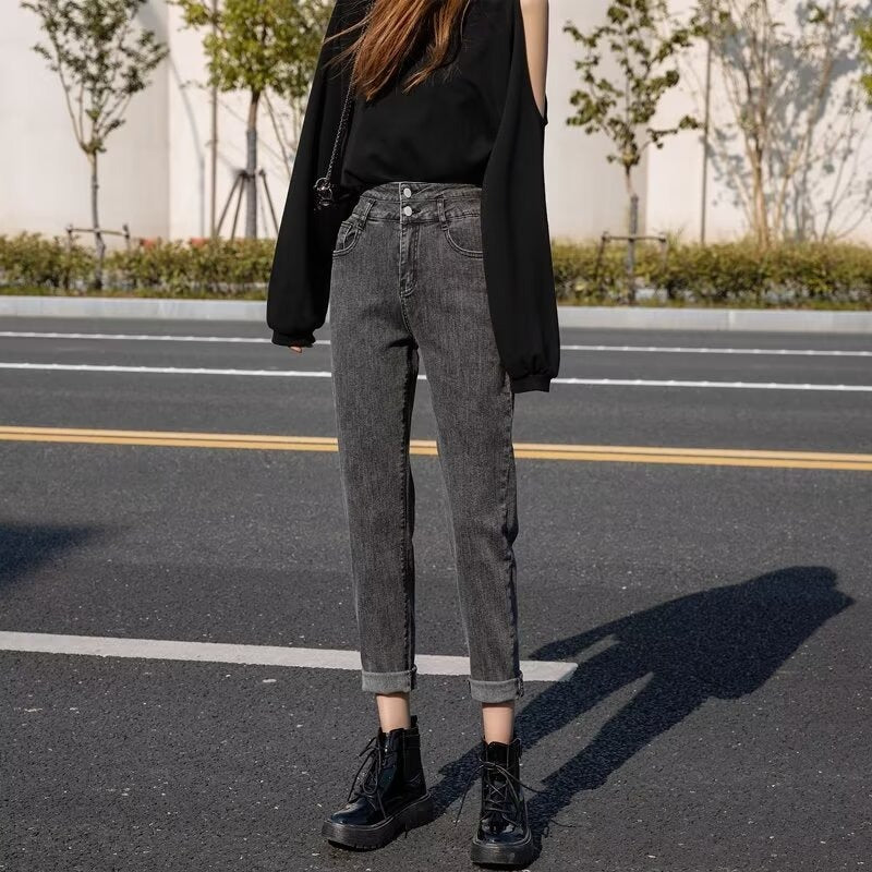 Women jeans spring & fallhigh waistloose nine-point pants