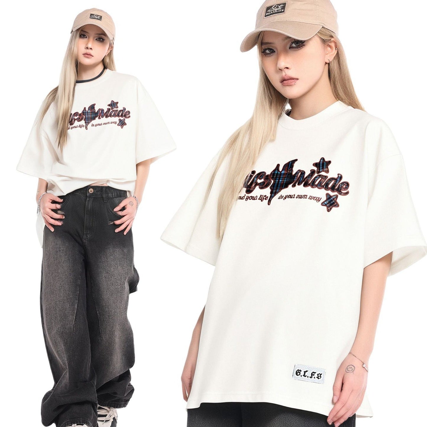 Unisex T-shirts Patch Embroidery Premium Design Loose Short Sleeve T-Shirt