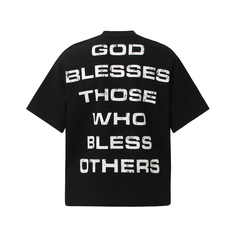 Men t shirt t american retrocouple street trendy waffle grids cross design high street men's loose round neck t-shirt