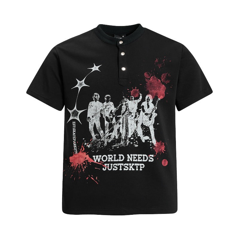 Men's t-shirt - american retro unisex air layer button abstract design - men's high street slim fit short sleeve tee