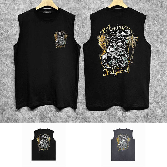 Amiri tank top hollywood gold dragon printing