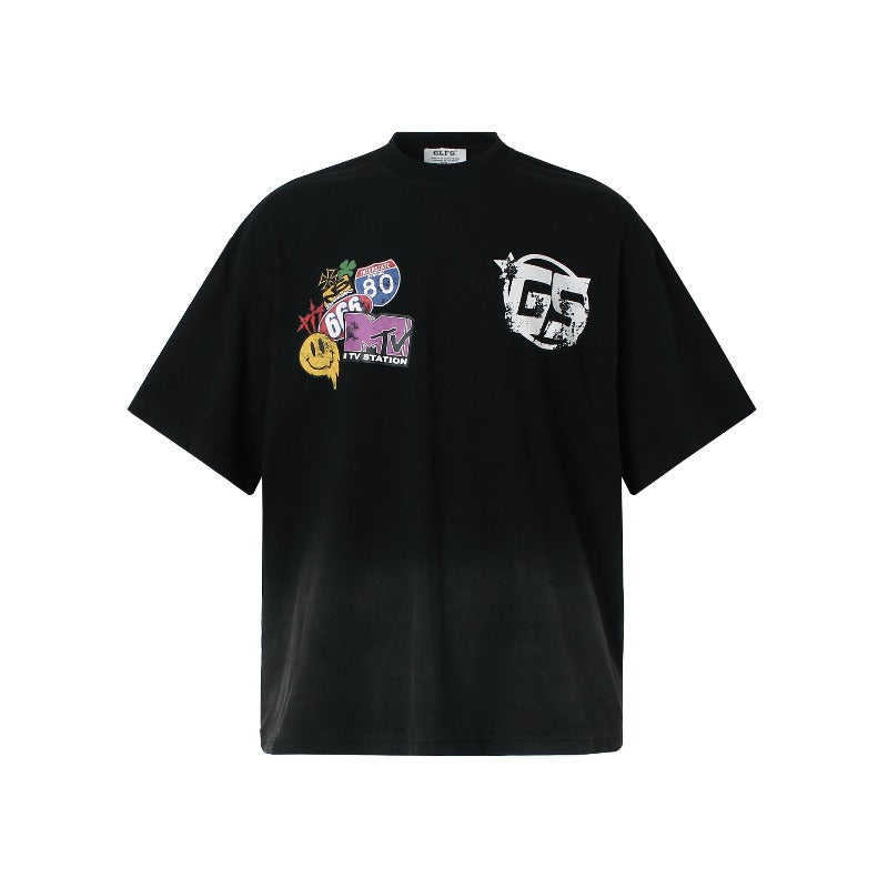 Men t shirt t american street summer neutral washed spoof picture classy sense design men's loose short-sleeved t-shirt