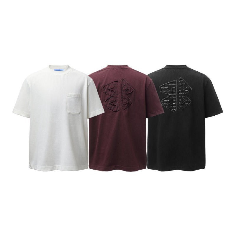 Men's t-shirt - american retro heavyweight double yarn high-quality high street washed distressed printed men's loose fit short sleeve t-shirt