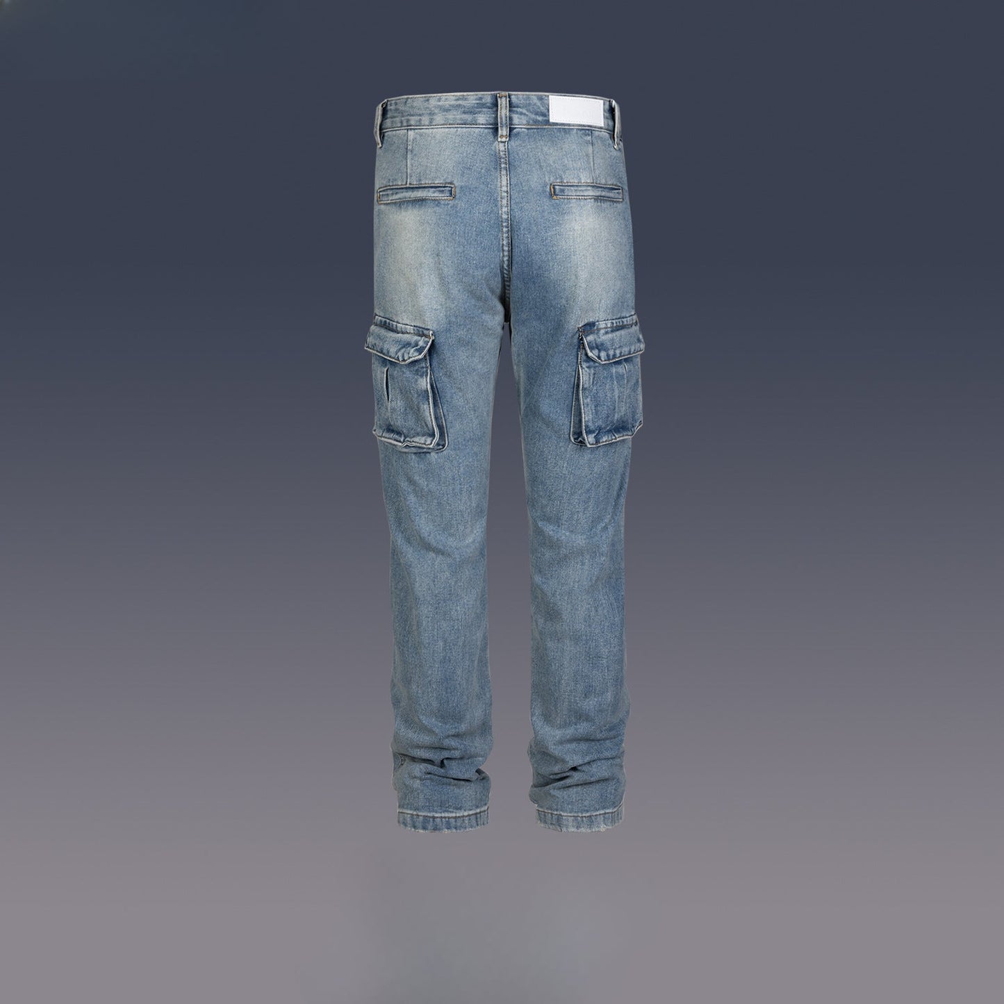 MIJKO Men Vintage Pants MIJKO Pocket Tooling Trousers Washed White Straight Street Jeans