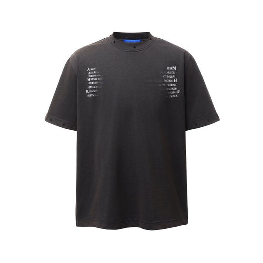 Men's t-shirt - american retro heavyweight double yarn high-quality high street washed distressed printed men's loose fit short sleeve t-shirt