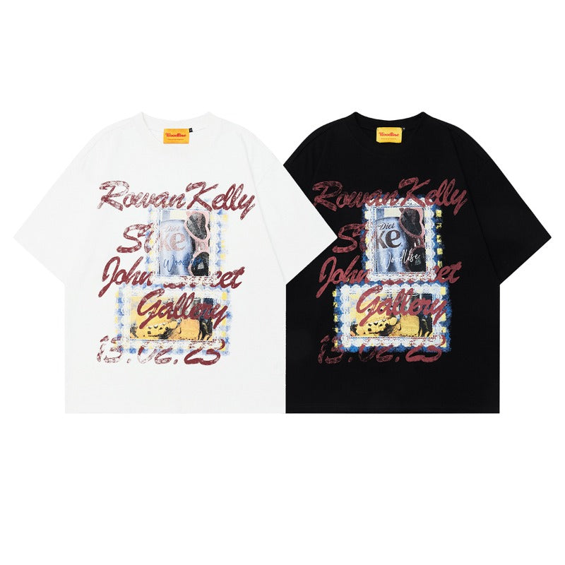 Men t shirt wt american street summer style stamp cover design men's looseclassyneutral short-sleeved t-shirt