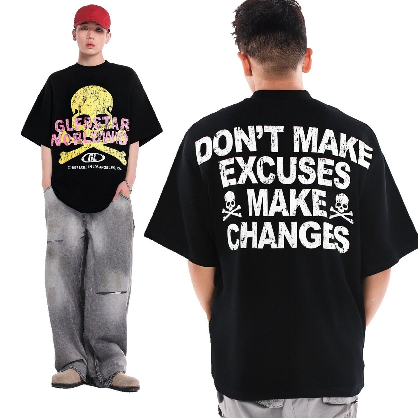 Unisex T-shirts Summer Men's and Women's Creative Skull Figure Loose Short Sleeve T-Shirt