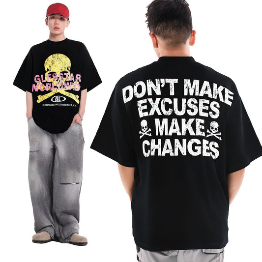 Unisex T-shirts Summer Men's and Women's Creative Skull Figure Loose Short Sleeve T-Shirt