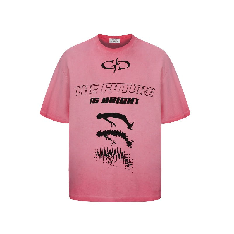 Men's t-shirt: gt american retro couple street style high-end washed & distressed design, men's loose fit crew neck tee