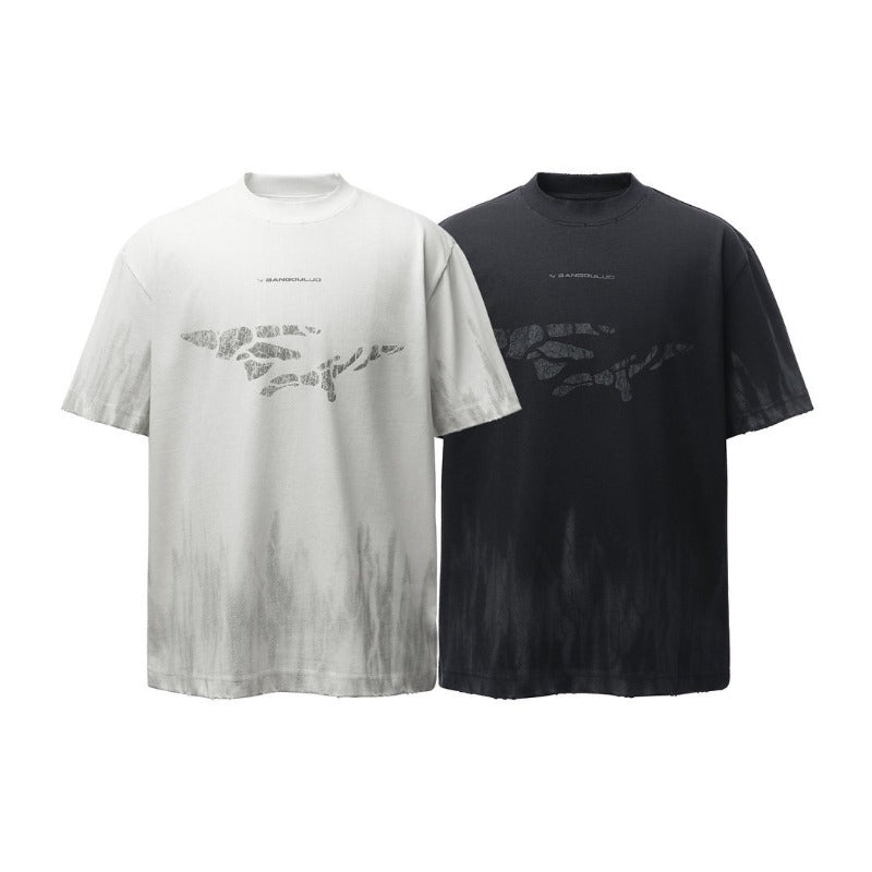 Men's t-shirt: american retro heavyweight double yarn logo print crew neck design, men's high street oversized short sleeve tee