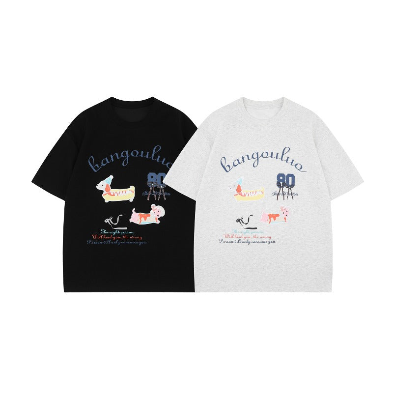 Men's t-shirt - american streetwear style, summer unisex, premium retro cartoon design, men's loose fit short sleeve tee