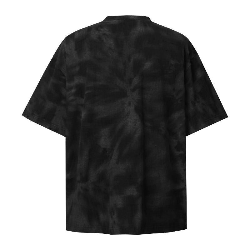 Men's american streetwear summer letter design loose tie-dye premium heavyweight short sleeve t-shirt