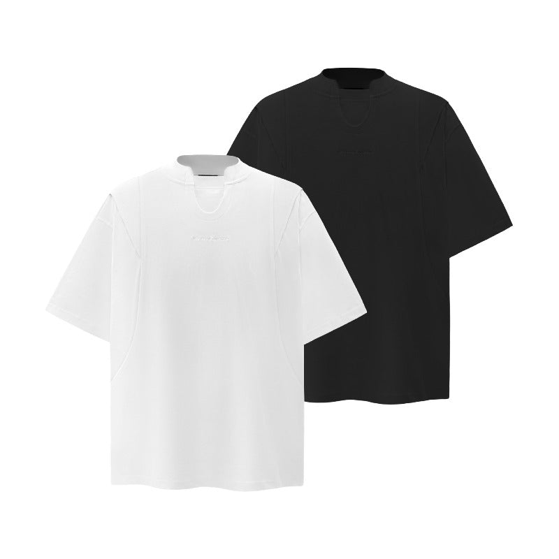 Men's t-shirt: american summer, unisex, premium solid color, retro deconstructed design, high-end short-sleeve tee