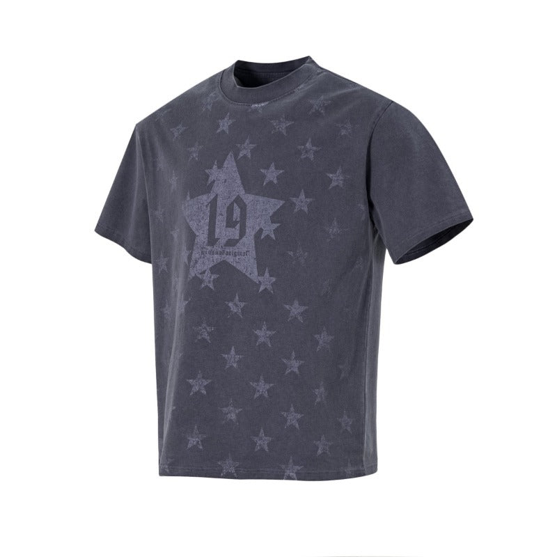 Men's t-shirt - american summer street style, distressed wash, star design, premium fit short sleeve tee
