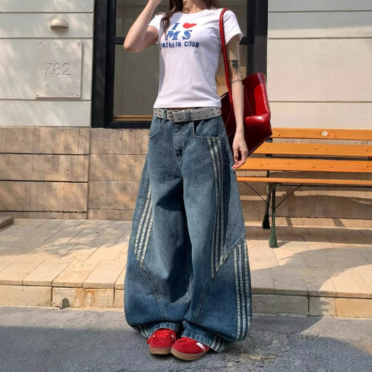 Women jeans stripes women's casualloose scimitar pants