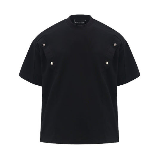 Men's t-shirt - american retro streetwear, unisex, metal embellished, deconstructed design, high street oversized short sleeve tee