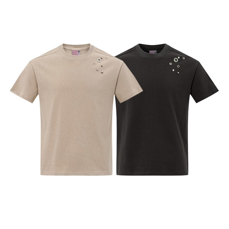 Men's t-shirt - american high street retro streetwear couple style deconstructed solid color design - men's crew neck slightly loose short sleeve t-shirt
