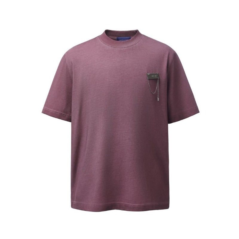 Men's t-shirt - american retro heavyweight premium streetwear patch embroidery high street loose fit summer short sleeve tee