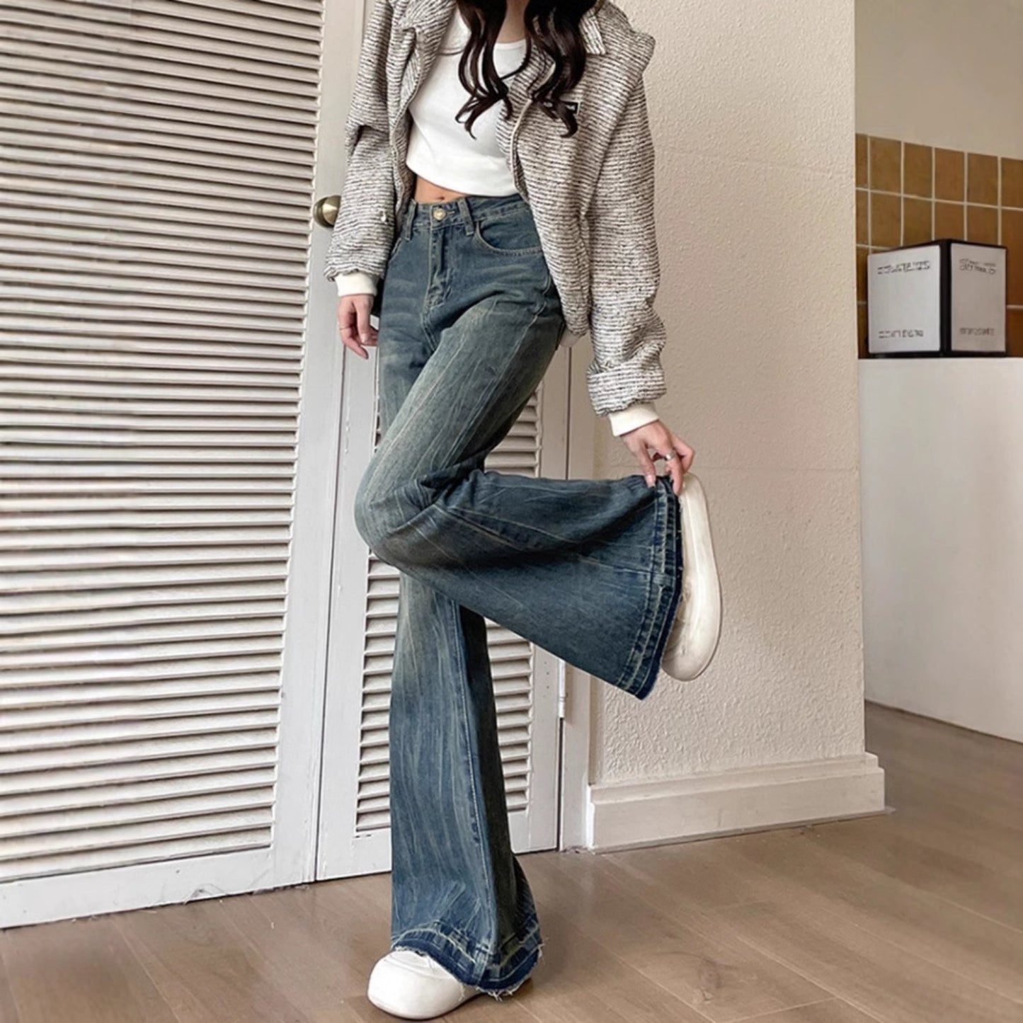Women jeans retrospring & fallhigh waist slightly flared