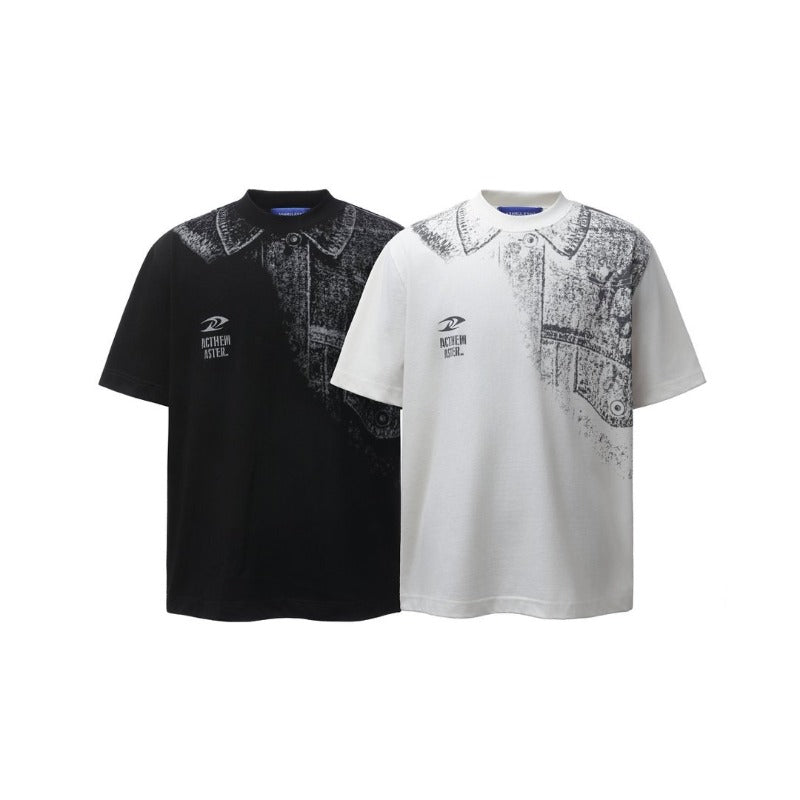 Men's t-shirt: american retro heavyweight double yarn high-quality creative print design, men's crew neck loose fit short sleeve t-shirt