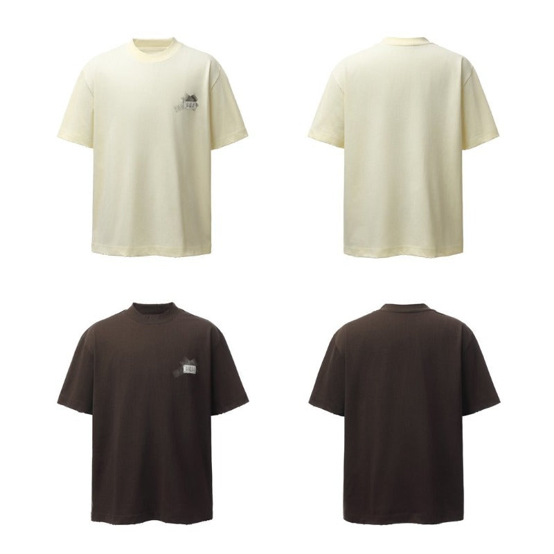 Men's t-shirt: american retro heavyweight double yarn minimalist print design, crew neck, high street style, relaxed fit short sleeve tee