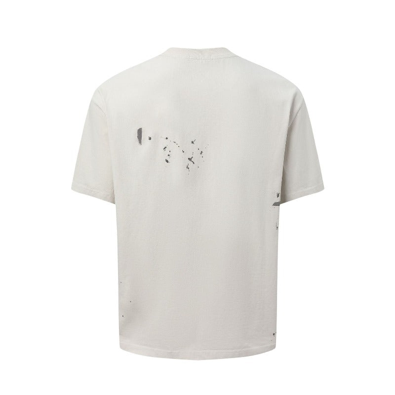 Men's t-shirt: american street style summer unisex hand-sprayed letter design, slim fit, premium short-sleeve tee