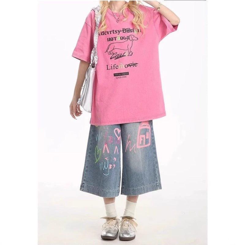 Women's jeans retro cropped pants women's summer loose