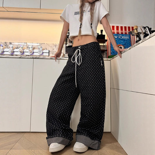 Women's Jeans Black Polka Dot Women's Loose Jeans