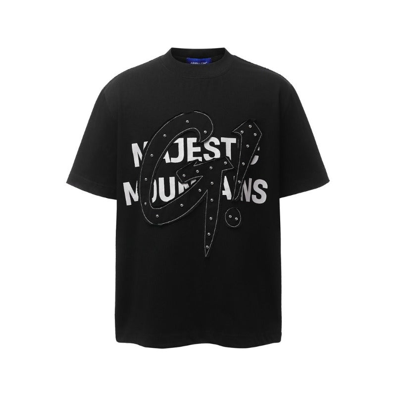 Men's t-shirt - american retro heavyweight double yarn letter patch print design - men's high street oversized short sleeve tee