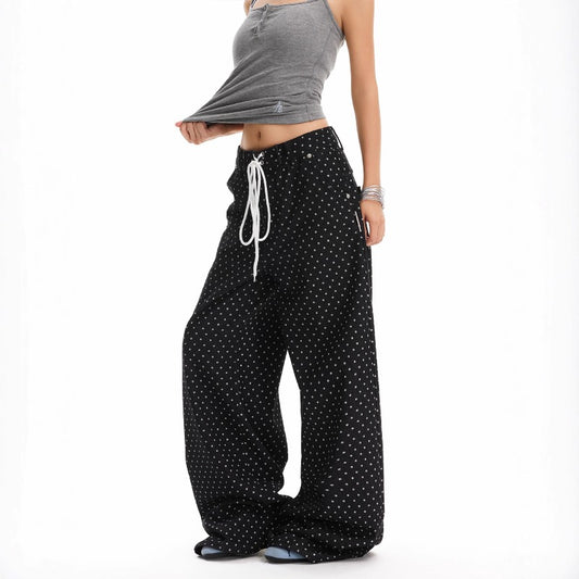Women jeans drawstring polka dot loose