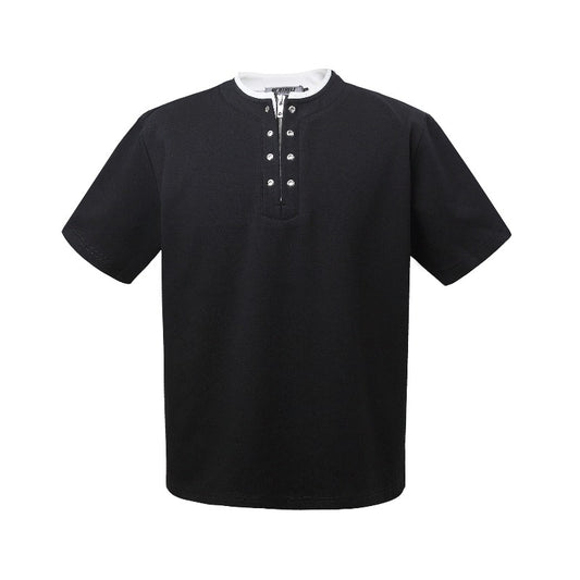 Men t shirt k american street neutral zipper deconstructed classy men's short wide space cotton design short-sleeved t-shirt