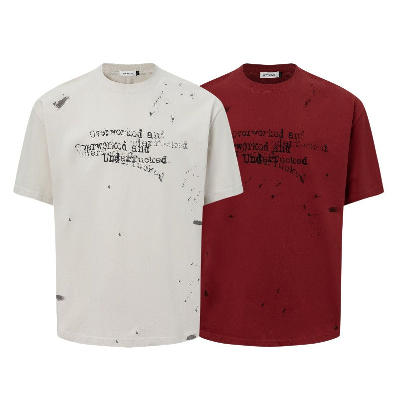 Men's t-shirt: american street style summer unisex hand-sprayed letter design, slim fit, premium short-sleeve tee