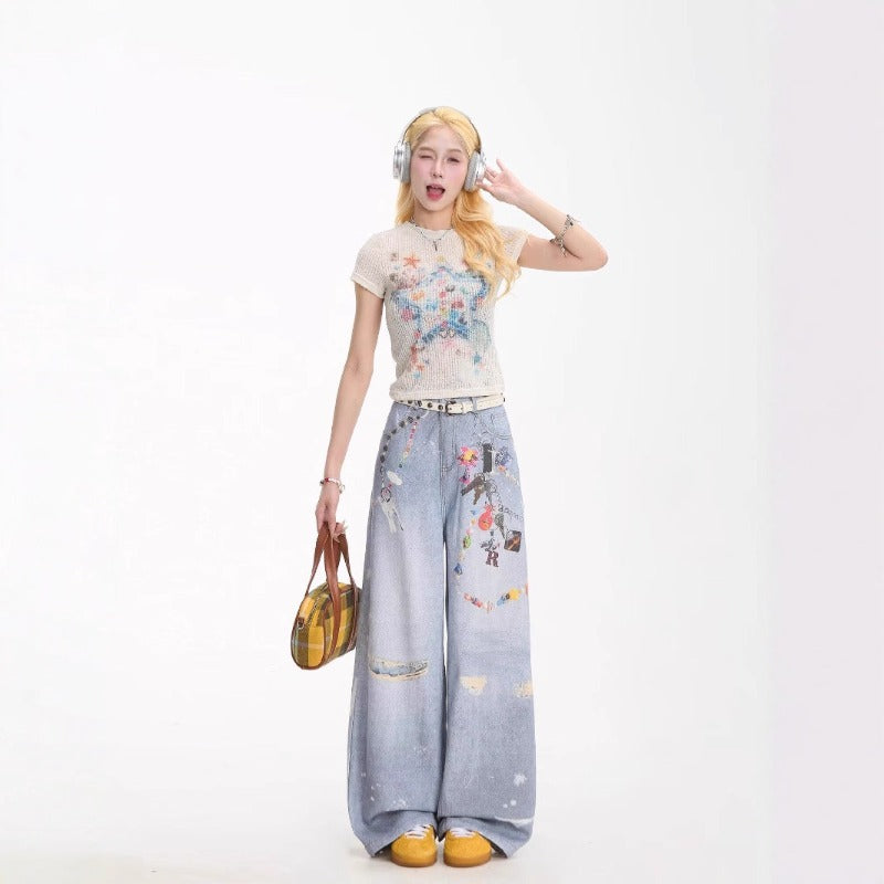 Women jeans summerfloralsprintingretro