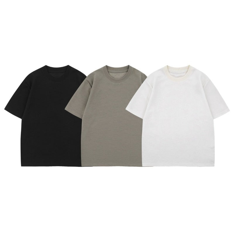 Men's t-shirt - american neutral summer streetwear, old money style, high-end design, textured, relaxed fit, crew neck short sleeve tee