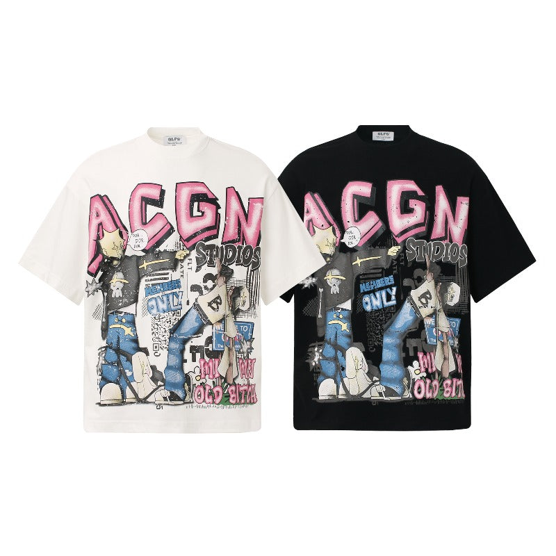 Men's t-shirt - american streetwear summer subculture hip-hop unisex high-end cartoon design loose fit short sleeve tee