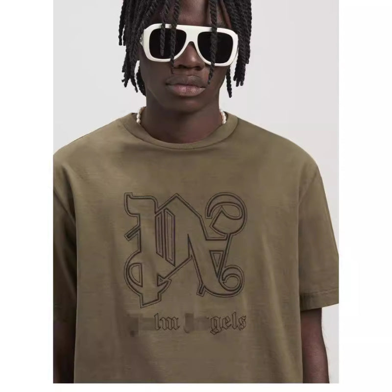 Palm Angels T Shirts Embroidered Letter Logo Short Sleeve T-Shirt