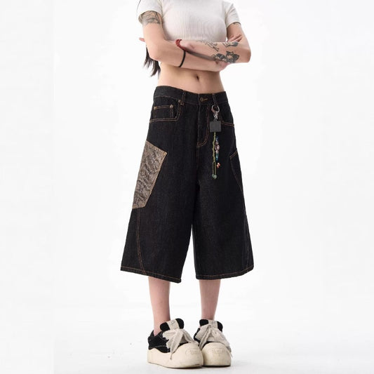 Women's jeans retro women's loose cropped pants