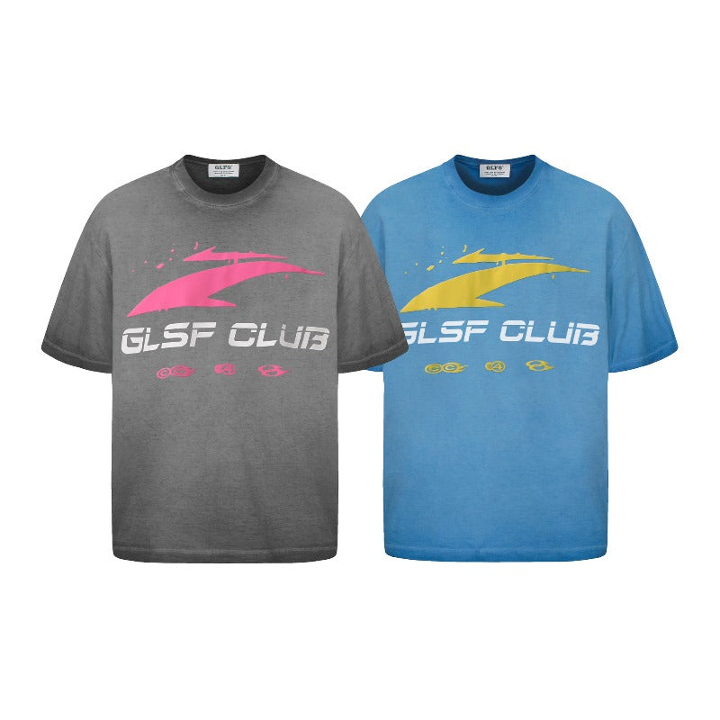Men's t-shirt: gt american retro couple streetwear high-end washed vintage letter print design, men's loose fit crew neck t-shirt