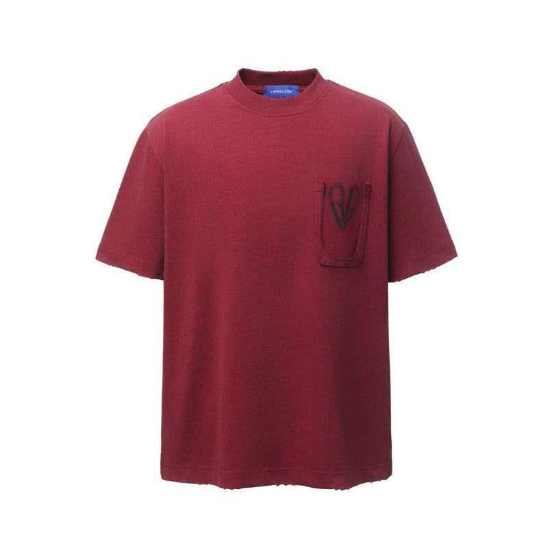 Men's t-shirt - american retro heavyweight double yarn premium high street graphic print design crew neck loose fit short sleeve tee
