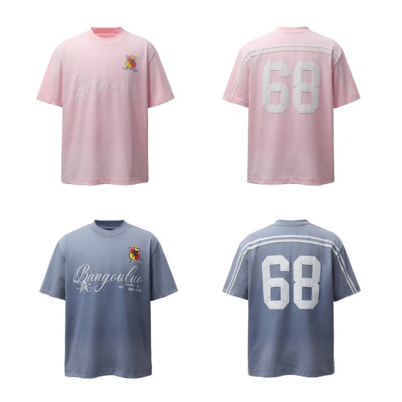 Men's american retro heavyweight double yarn washed printed design crew neck high street loose fit short sleeve t-shirt
