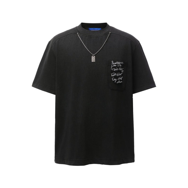 Men's t-shirt - american retro heavyweight double yarn high-quality washed & distressed embroidered design - men's loose fit short sleeve tee