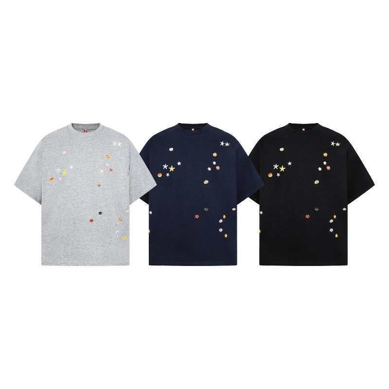Men's t-shirt - american retro unisex style, colorful cartoon print, short sleeve design, men's high street loose fit short sleeve tee
